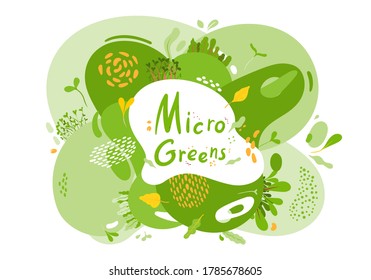 Microgreen dynamic colored shapes with sprouts and leaves