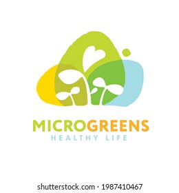 Microgreen Healthy Nutrition Sprout Logo Illustration. Organic Nutrition Local Urban Farm Design Concept. Sustainable Supplement Vector Sign