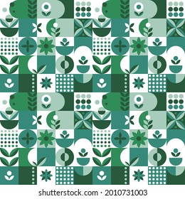 Microgreen pattern geometry in abstract style on green background. Vector design template. Nature illustration. Botanical background. Flat style. Creative floral texture.