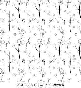 Microgreen sketch vector illustration. Green for home gardening. Seamless pattern with Pease plant background