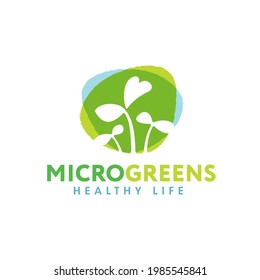 Microgreen Sprout Healthy Food Logo Illustration. Organic Local Urban Farm Design Concept. Sustainable Vegan Vector Sign