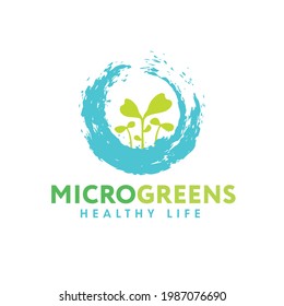 Microgreen Sprout Logo Illustration. Organic Local Urban Farm Design Concept. Sustainable Vector Sign