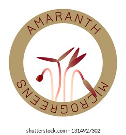 Microgreens Amaranth. Seed packaging design, round element in the center. Sprouting seeds of a plant. Vitamin supplement, vegan food