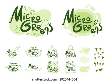 Microgreens or baby greens , lettering, logo,illustration objects