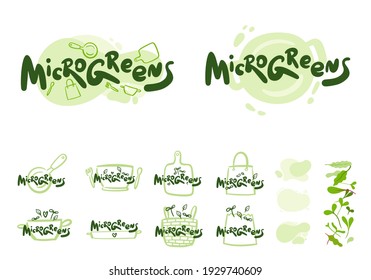 Microgreens or baby greens , lettering, logo,illustration objects