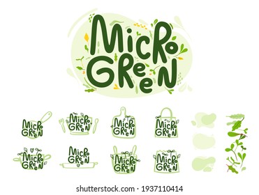 Microgreens or baby greens , lettering, logo,illustration objects