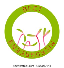 Microgreens Beet. Seed packaging design, round element in the center. Sprouting seeds of a plant. Vitamin supplement, vegan food