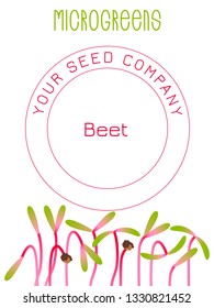 Microgreens Beet. Seed packaging design. Vitamin supplement, vegan food