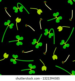 Microgreens Broccoli. Sprouting seeds of a plant. Seamless pattern. Vitamin supplement, vegan food