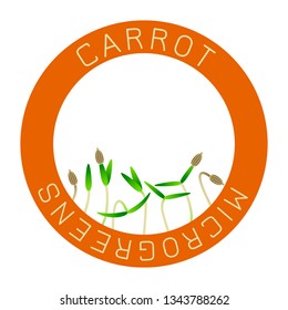 Microgreens Carrot. Seed packaging design, round element in the center. Vitamin supplement, vegan food