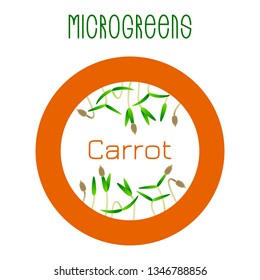 Microgreens Carrot. Seed packaging design, round element in the center