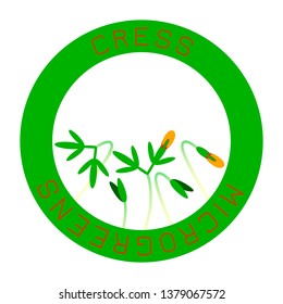 Microgreens Cress. Seed packaging design, round element in the center. Vitamin supplement, vegan food
