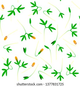 Microgreens Cress. Sprouting seeds of a plant. Seamless pattern. Isolated on white. Vitamin supplement, vegan food