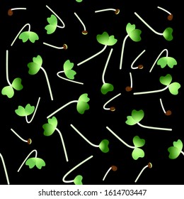 Microgreens Daikon Radish. Sprouting seeds of a plant. Seamless pattern. Vitamin supplement, vegan food.