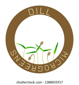 Microgreens Dill. Seed packaging design, round element in the center. Vitamin supplement, vegan food