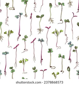 Microgreens hand drawn seamless pattern