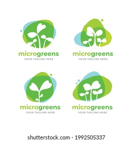 Microgreens Healthy Nutrition Logo Set. Local Urban Organic Nutrition Farm Banner Concept. Craft Sustainable Supplement Vector Sign