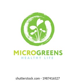 Microgreens Healthy Nutrition Sprout Logo Illustration. Local Urban Organic Nutrition Farm Design Concept. Craft Sustainable Supplement Vector Sign