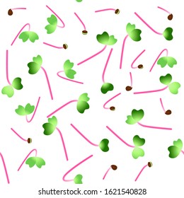 Microgreens Hong Vit Radish. Sprouting seeds of a plant. Seamless pattern. Vitamin supplement, vegan food.
