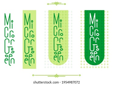 Microgreens, lettering, logo for packaging.Vector organic food symbol with floral seamless pattern.