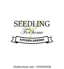 Microgreens Logo mit handgezeichnet Elementen. Vektorgrafik im Skizzenstil einzeln auf weißem Hintergrund