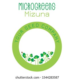 Microgreens Mizuna. Seed packaging design, round element in the center