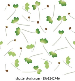 Microgreens Pak Choi. Sprouting seeds of a plant. Seamless pattern. Vitamin supplement, vegan food.