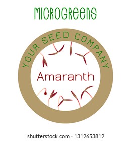 Microgreens Red Amaranth. Seed packaging design, round element in the center