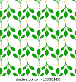 Microgreens. Seamless pattern. Vitamin supplement, vegan food. Isolated on white. Symmetrical arrangement