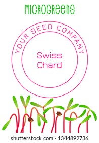 Microgreens Swiss Chard. Seed packaging design. Vitamin supplement, vegan food
