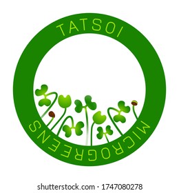 Microgreens Tatsoi. Saatverpackungsdesign, Rundelement in der Mitte