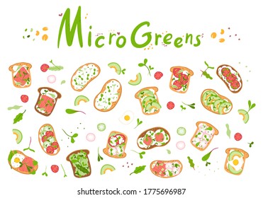 Microgreens.Microgreen sandwich.Seamless pattern on a white background.Healthly food.Dietary nutrition.