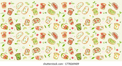 Microgreens.Microgreen sandwich.Seamless pattern on a white background.Healthly food.Dietary nutrition.