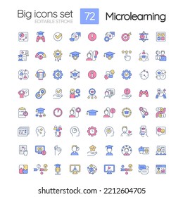 Microlearning approach RGB color icons set. Bite-sized learning strategy. Isolated vector illustrations. Simple filled line drawings collection. Editable stroke. Quicksand-Light font used