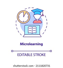 Icono de concepto de microaprendizaje. Clases de corta duración. Ilustración de línea delgada del método de aprendizaje electrónico abstracta idea. Dibujo de contorno aislado. Trazo editable. Fuentes Roboto-Medium, Myriad Pro-Bold utilizadas