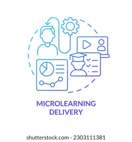 Icono de concepto de gradiente azul de entrega de microaprendizaje. Ilustración en línea delgada de ideas abstractas de módulo de microaprendizaje. Plataformas educativas en línea. Dibujo de contorno aislado. Se usa una fuente Myriad Pro-Bold