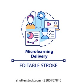 Microlearning Delivery Concept Icon. Micro Learning Module Abstract Idea Thin Line Illustration. Educational Platforms. Isolated Outline Drawing. Editable Stroke. Arial, Myriad Pro-Bold Fonts Used