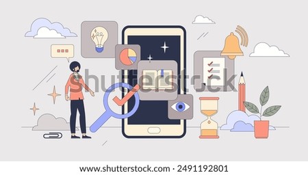 Microlearning education with fast web course tiny person neubrutalism concept. Effective and focused distant training about precise topic for rapid and productive understanding vector illustration.