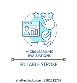 Microlearning evaluations turquoise concept icon. Micro learning module abstract idea thin line illustration. Assessment. Isolated outline drawing. Editable stroke. Arial, Myriad Pro-Bold fonts used