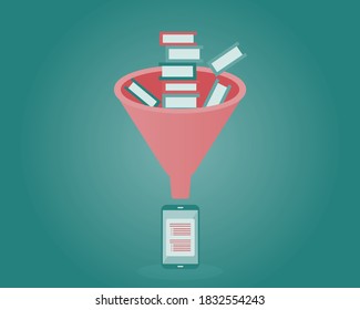 microlearning funnel to digest books to digital media with shorter content vector
