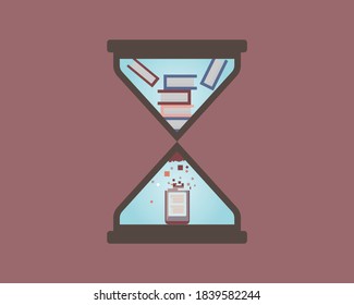 microlearning hourglass to digest books to digital media with shorter content vector