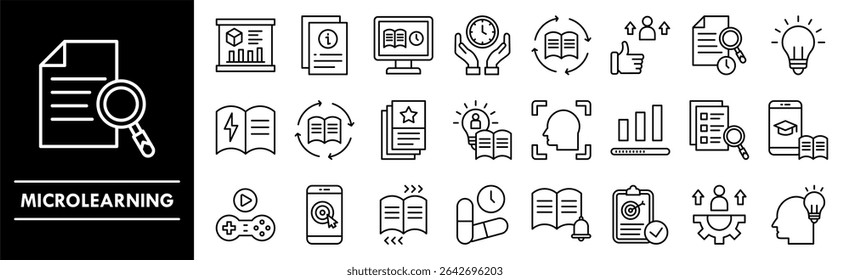 Conjunto de coleções de ícones de microaprendizagem. Contendo educação em design, microaprendizagem, aprendizagem, treinamento