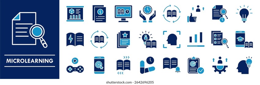 Conjunto de coleções de ícones de microaprendizagem. Contendo educação em design, microaprendizagem, aprendizagem, treinamento