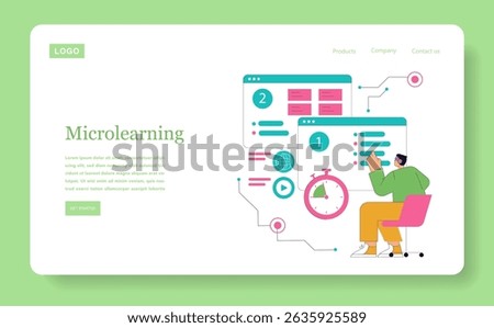 Microlearning illustration. Focused online learning experience using short modules. Visual representation of interactive content, timer for efficient study, and engaging digital elements. Vector