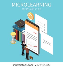 Microlearning isometric concept with micro articles trend vector illustration