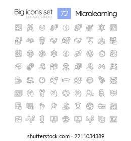 Microlearning linear icons set. Technology use. Delivering highly effective learning. Customizable thin line symbols. Isolated vector outline illustrations. Editable stroke. Quicksand-Light font used