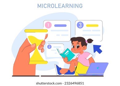 Microlearning. Modern approach to learning new information in small chunks at a time. Multidisciplinary knowledge gaining for children potential development. Flat vector illustration