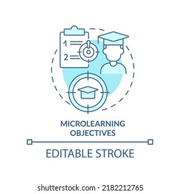 Microlearning Objectives Turquoise Concept Icon. Micro Learning Module Abstract Idea Thin Line Illustration. Isolated Outline Drawing. Editable Stroke. Arial, Myriad Pro-Bold Fonts Used