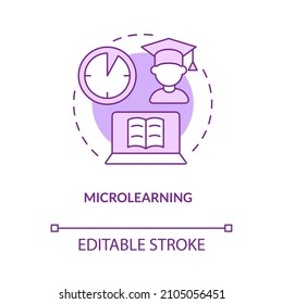 Microlearning purple concept icon. Short time lessons. Elearning method abstract idea thin line illustration. Isolated outline drawing. Editable stroke. Roboto-Medium, Myriad Pro-Bold fonts used