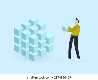 Microlearning - term is used in e-learning. Small units and short-term learning activities. Character takes one block out of many, as metaphor for decomposition and solving big problem in small pieces